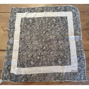Vtg Burmel Scarf Art Deco Hand Rolled Scarf White Black Border 21” Square Sheer